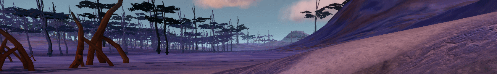 Giant blue-leafed trees upon the richly mineralised violet plains.