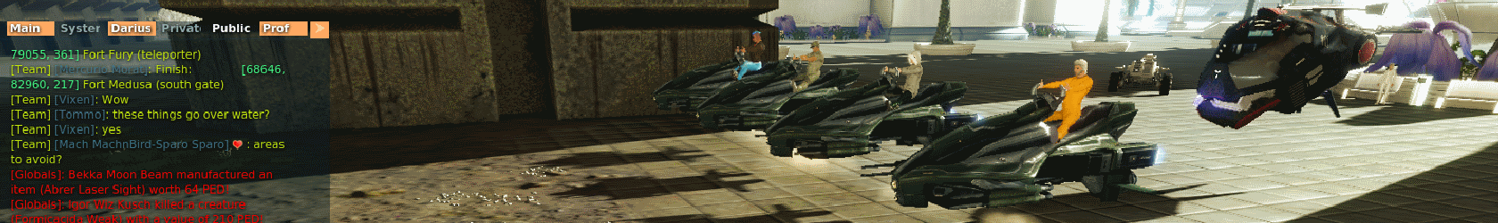 Hoverbikes lined up on the starting grid at the east gate of Port Atlantis